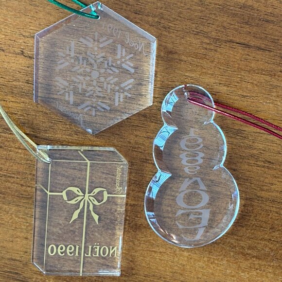 Baccarat Crystal Ornaments Lot of 3: 1989 Snowman, 1990 Gift Box, 1991 Snowflake - Picture 2 of 10